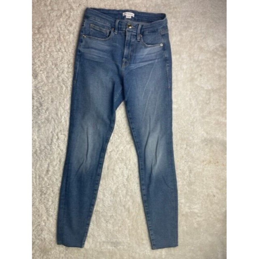 Good American Size 6 28 Womens Jeans Skinny Raw Hem Mid Rise Med Wash Stretch
